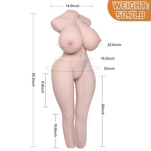 Sex Doll Male Masturbator Lifelike Female Torso with Big Boobs Vagina Anal, Adult Sex Toys for Men 3 in 1 Love Doll Pocket Pussy with Built-in Spine Pussy Ass for Men Masturbation 3.32FT
