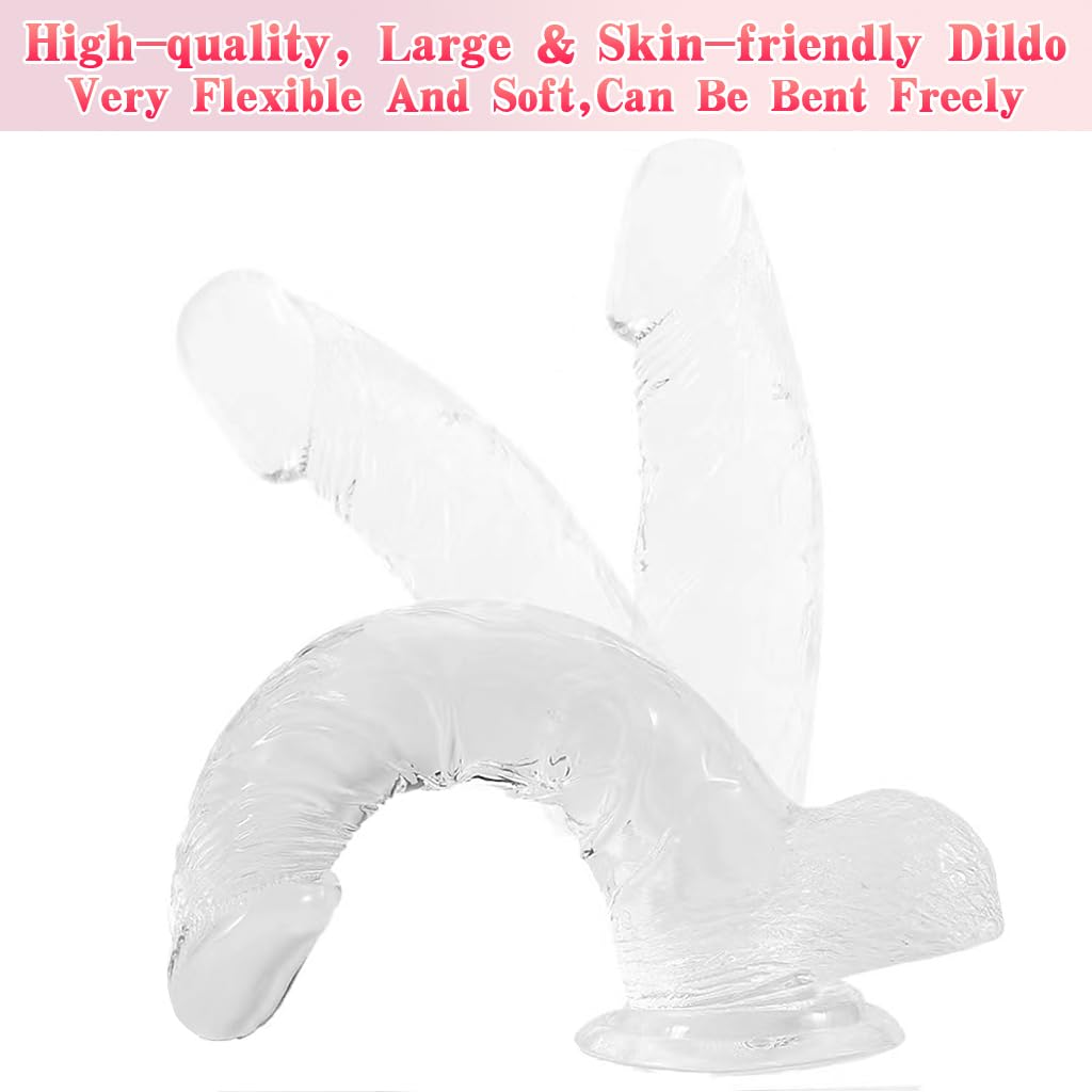 Strap on Dildo with Harness, 8.3 Inch Realistic Wearable Dildo Body-Safe Material Strong Suction Cup, Anal Vagina G Spot Sex Stimulation Adult Sex Toys for Women Lesbian Men Couple Beginner