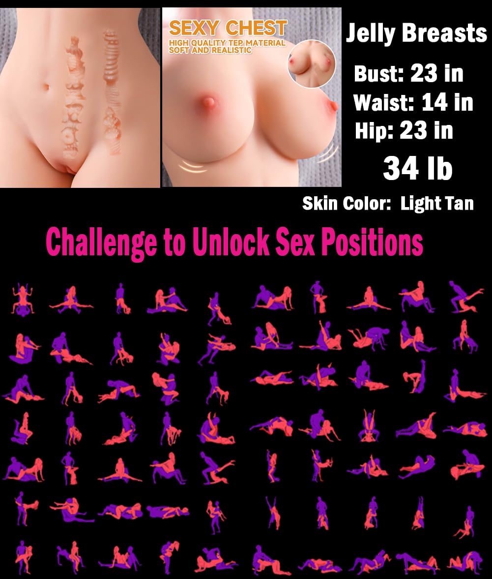 Sex Doll Full Size Sex Doll for Men Female Torso Toy Full Body Silicone SexDoll Life Size SexDol with Lifelike Soft Jelly Breasts & Standing Feet Realistic TPE Toy Male Masturbator, Light Tan 34LB