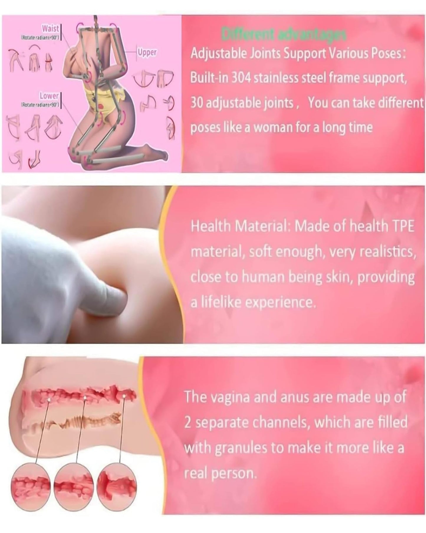 Sex Doll for Adult, Realistic TPE Sex Dolls 63LB, Full Size Sex Doll with Jelly Gel Filled Breasts, Life Size Sex Dolls with Ultra Soft Body, Natural Skin Color 4.6, FT
