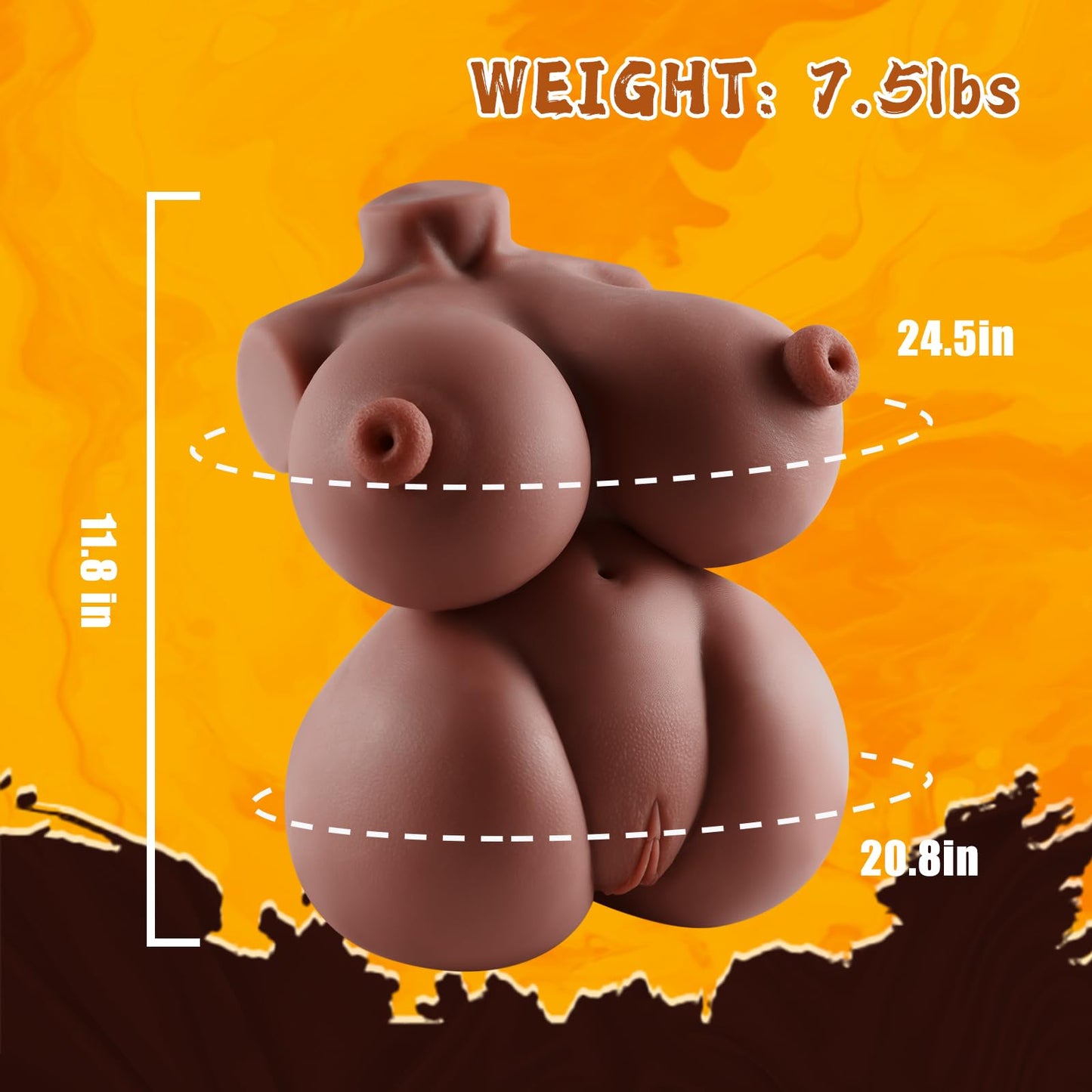 Zonbik 7.5lb Adult Sex Doll Male Masturbator, 4 in 1 Men Love Doll Realistic Torso Sex Dolls with Pussy Ass Boobs Masturbation Penetrable Nipples Sex Toys for Men TPE Material (Brown)