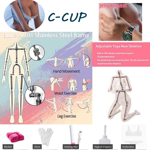 Silicone Sex Doll for Men Tan Skin Sex Female D Cup Jelly Breast Real Sextoys Male Doll Torso Sex Life Sized Fullbody Adult Toys with Big Breast Full Body Love Toys Butt Ass 158CM/5.18ft