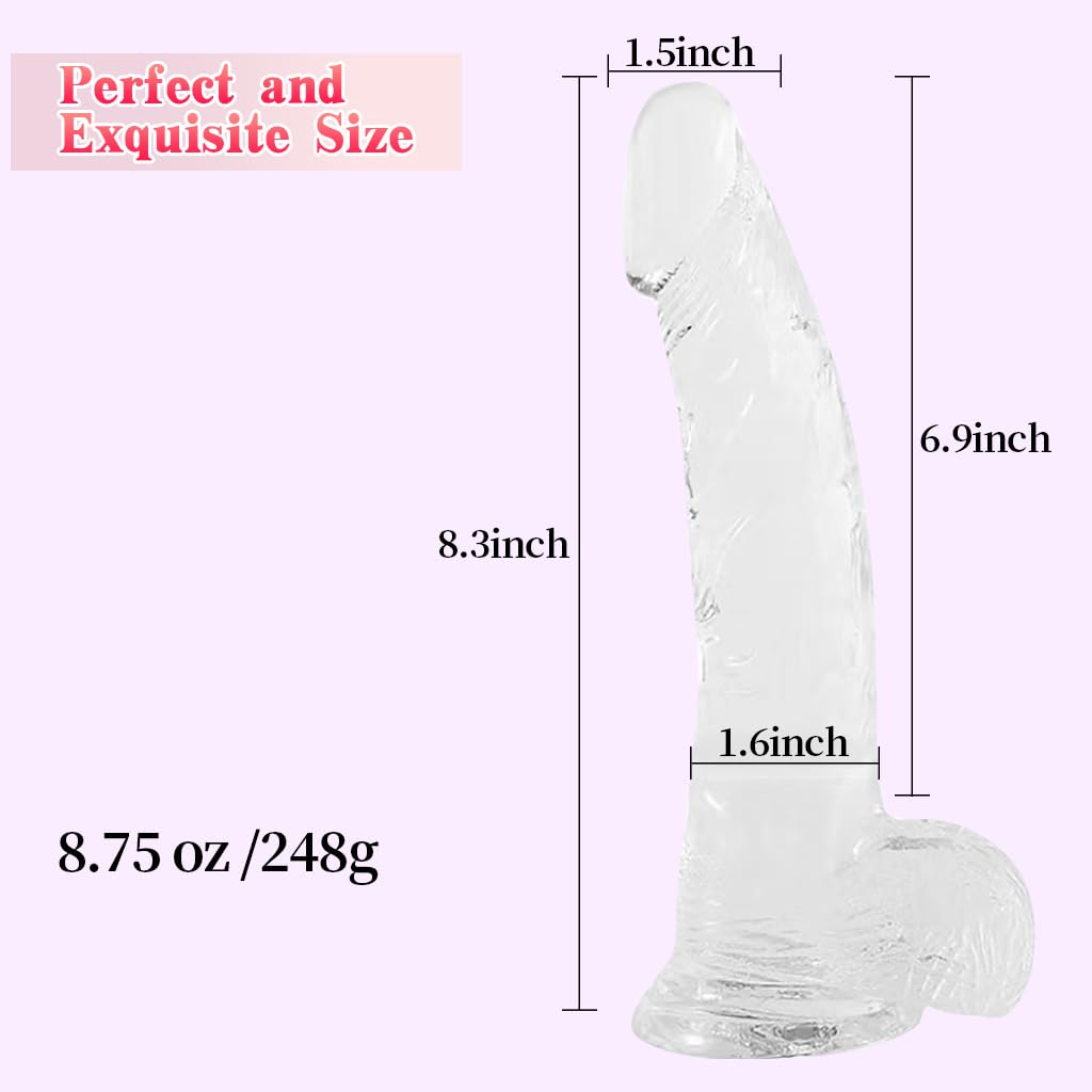 Strap on Dildo with Harness, 8.3 Inch Realistic Wearable Dildo Body-Safe Material Strong Suction Cup, Anal Vagina G Spot Sex Stimulation Adult Sex Toys for Women Lesbian Men Couple Beginner