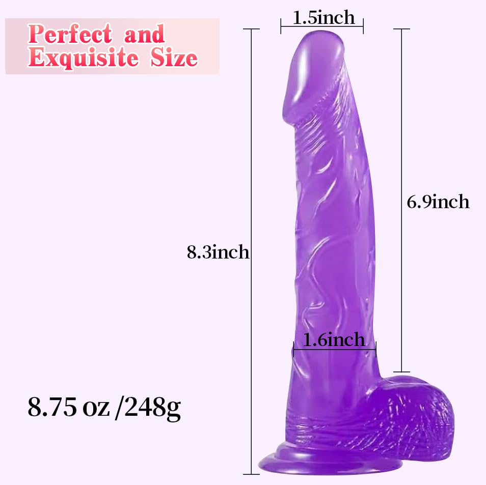 Strap on Dildo with Harness, 8.3 Inch Realistic Wearable Dildo Body-Safe Material Strong Suction Cup, Anal Vagina G Spot Sex Stimulation Adult Sex Toys for Women Lesbian Men Couple Beginner