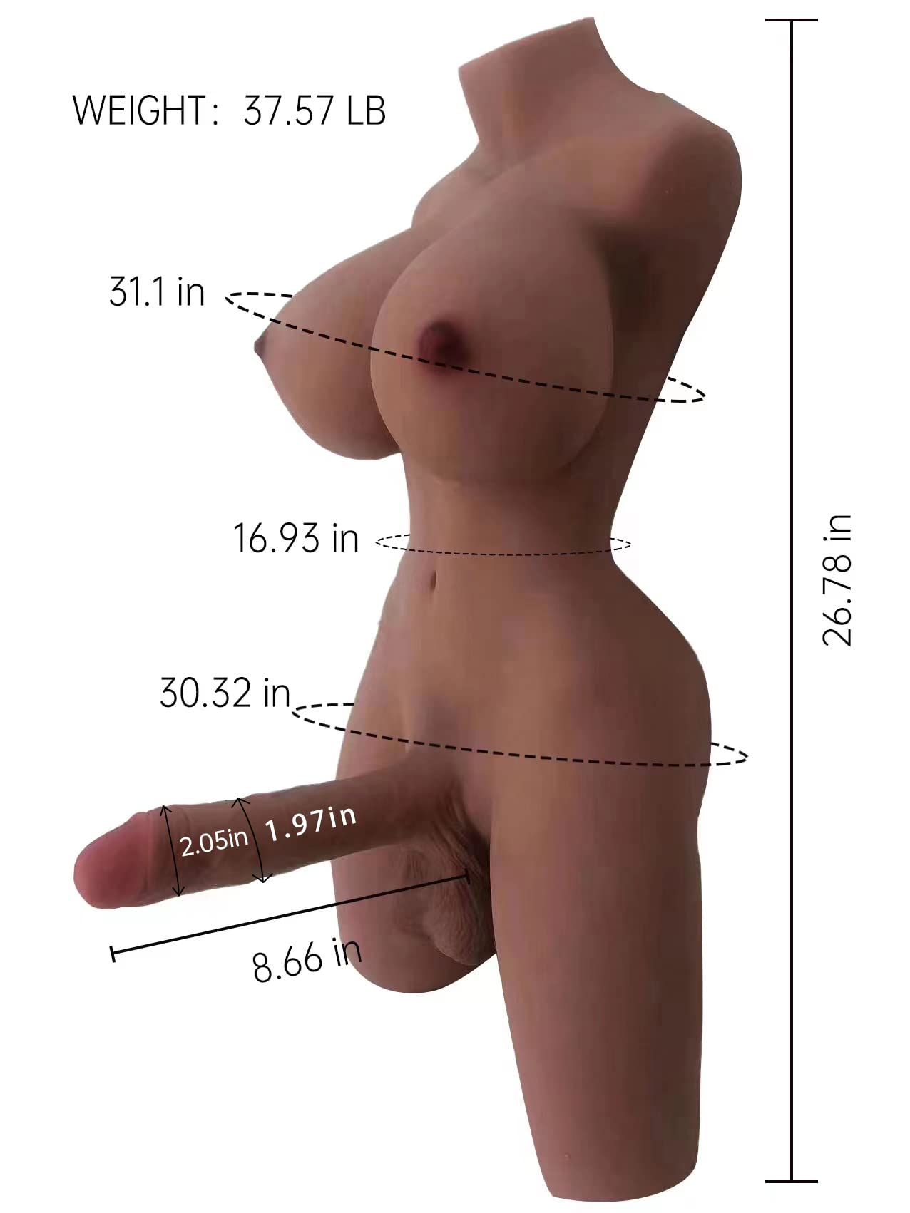 MoiDol 37.57LB Shemale Sex Doll with Realistic 1.97IN Diameter of Dildo Gel Breasts and Anal Lifelike Transsexual Love Doll with Two Testicles Unisex Masturbator for Men Women Gay Couple Adult Sex Toy