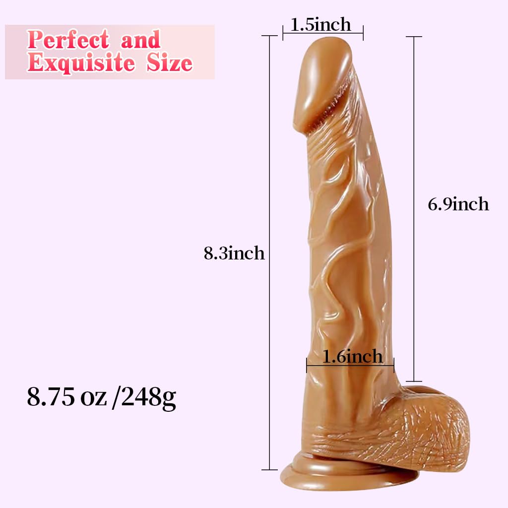 Strap on Dildo with Harness, 8.3 Inch Realistic Wearable Dildo Body-Safe Material Strong Suction Cup, Anal Vagina G Spot Sex Stimulation Adult Sex Toys for Women Lesbian Men Couple Beginner