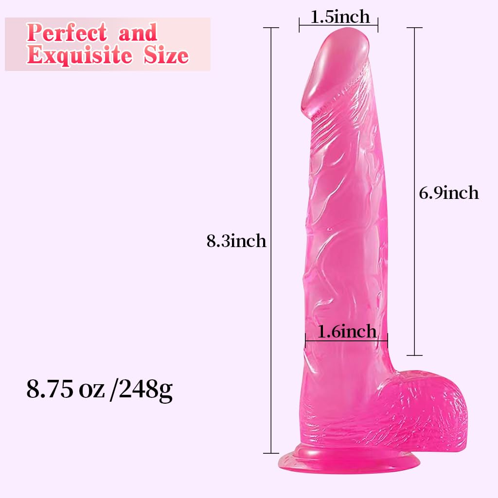 Strap on Dildo with Harness, 8.3 Inch Realistic Wearable Dildo Body-Safe Material Strong Suction Cup, Anal Vagina G Spot Sex Stimulation Adult Sex Toys for Women Lesbian Men Couple Beginner