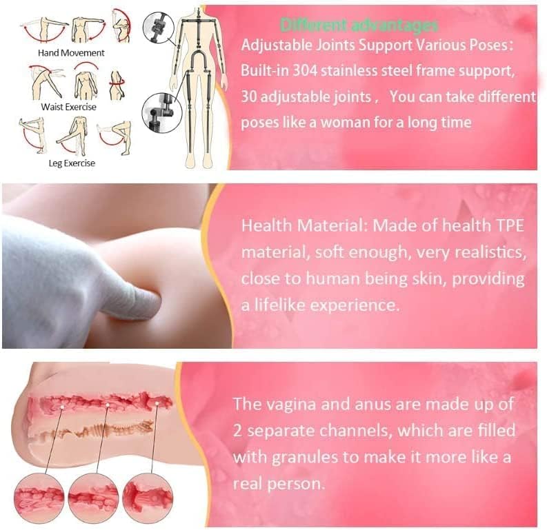 Soft Solid Full Size Sex Doll Full Body Sex Dolls Life Size Love Doll Realistic Male Masturbator with 3D 3 in 1 Tight Anal Breast Lifelike Big Boobs and Butt Adult Sex Toy for Men Best Sex Partner