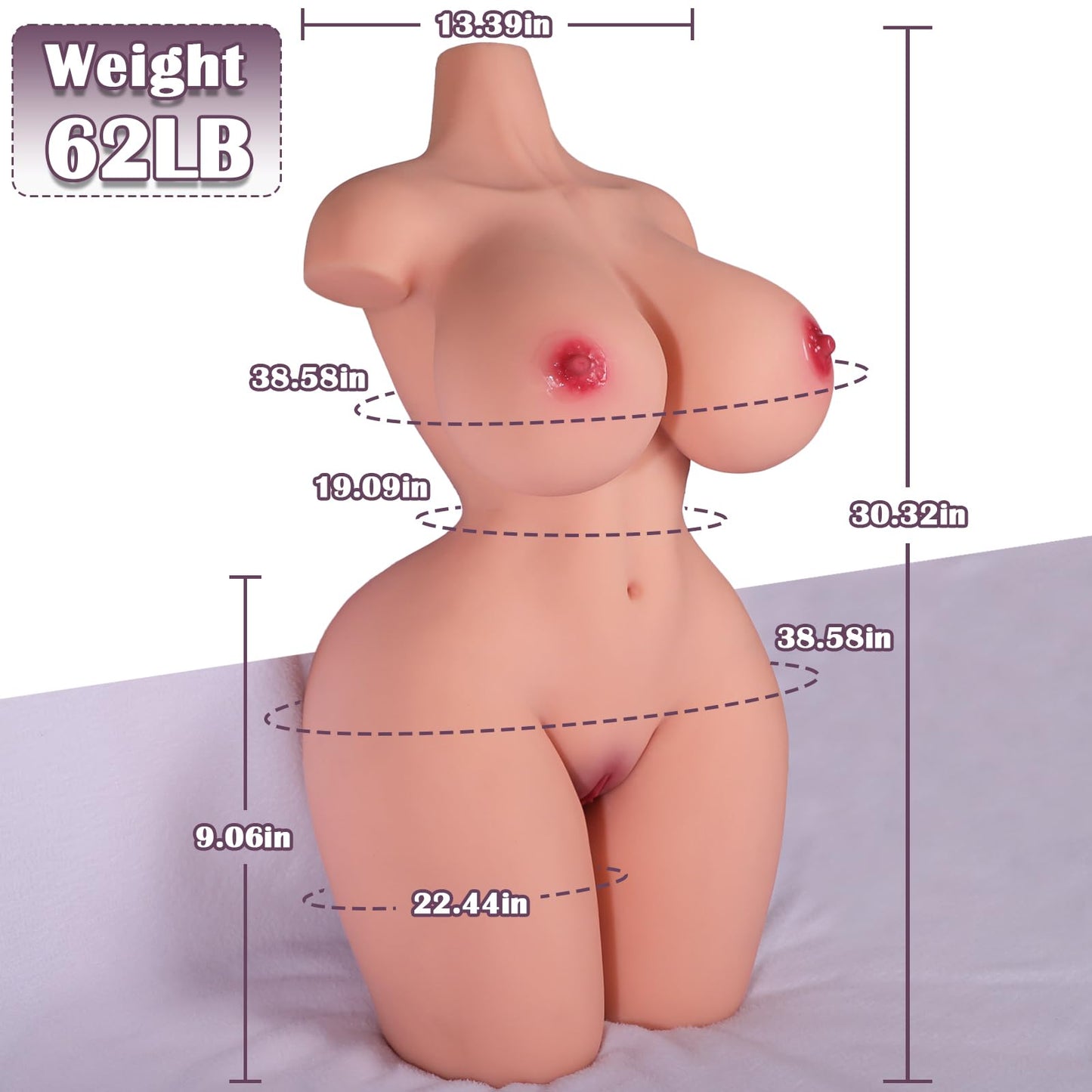 62LB Life Size Female Sex Doll Torso Male Masturbator with Big Titts & Big Ass, Realistic Full Size Sex Dolls Big Boobty Sex Toy with Large Breast, Tight Vaginal and Anal, BBW Fat Sex Doll for Men