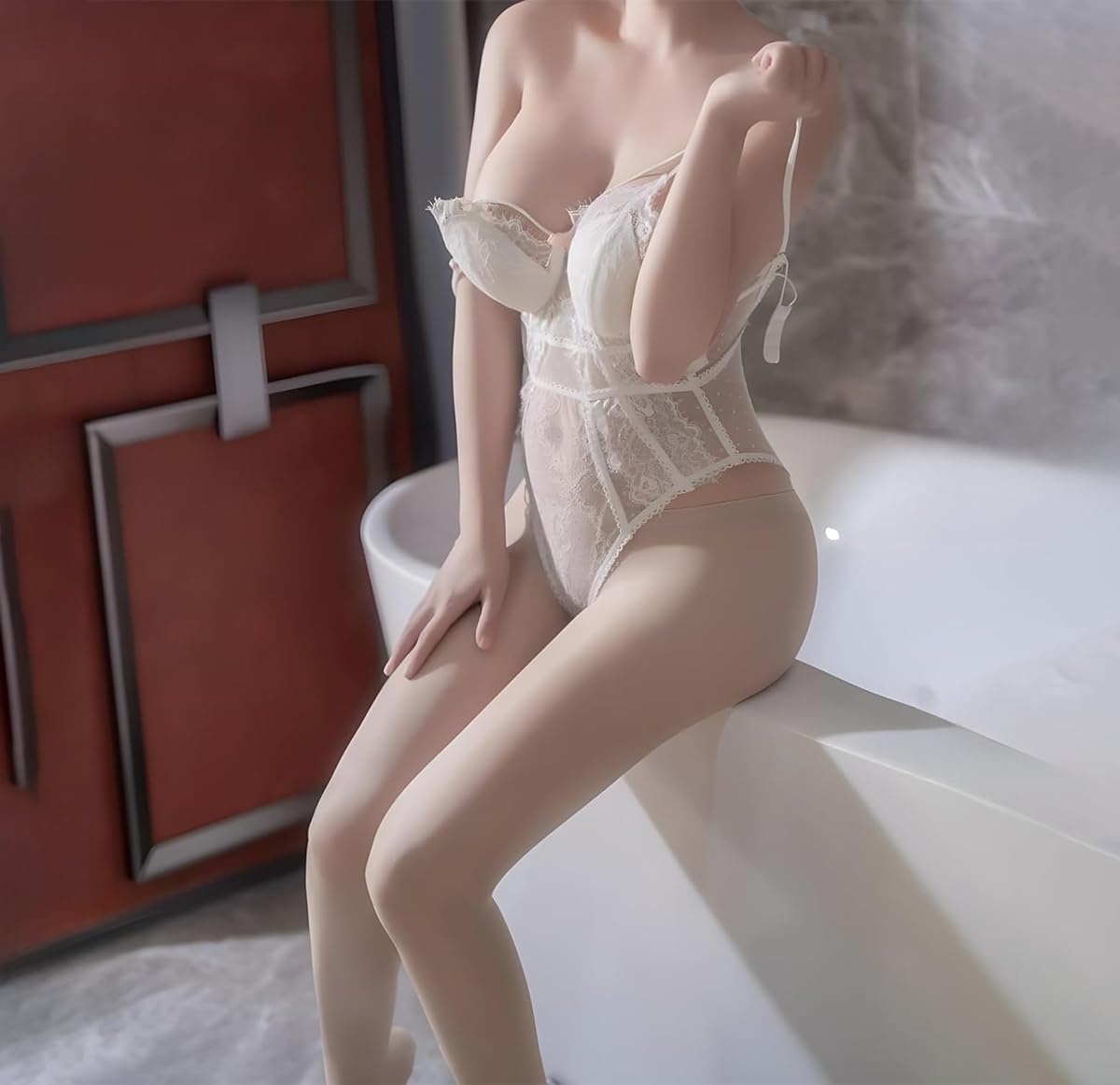 4.7FT Life Size Sex Doll with Flexible Torso, 55LB Realistic Full Size Body Skin Texture, Soft Butt Big Boobs Pussy Ass Masturbation Hole, D-Cup Jelly Breast Erotic 3D Dual Texture Channel