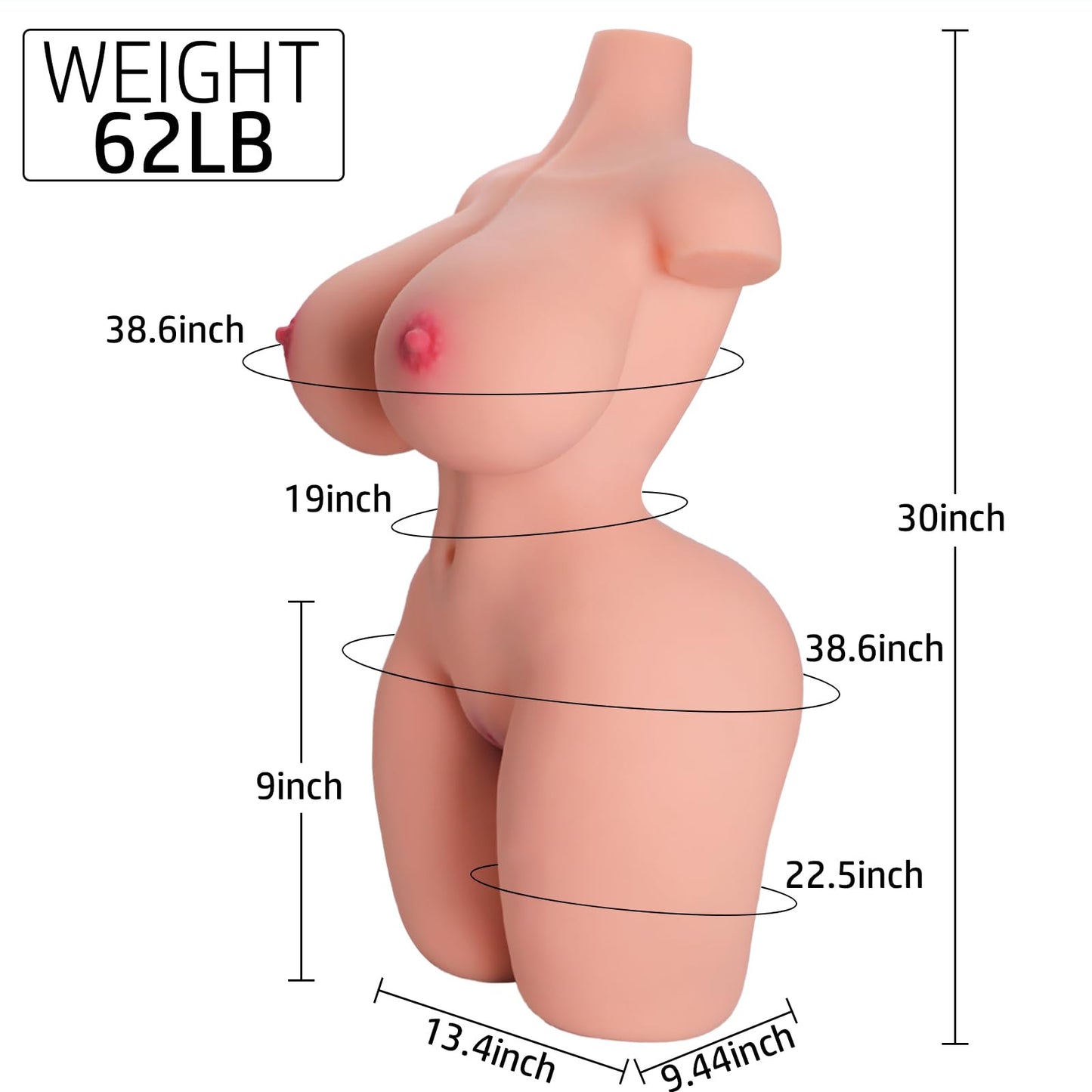 62LB BBW Sex Doll for Men Masturbation, Fat Sex Doll Torso Big Booty Sex Toy with Big Boobs & Big Ass, Realistic Large Female Sex Doll Big Butt with Tight Vagina Anal for Men Orgasm