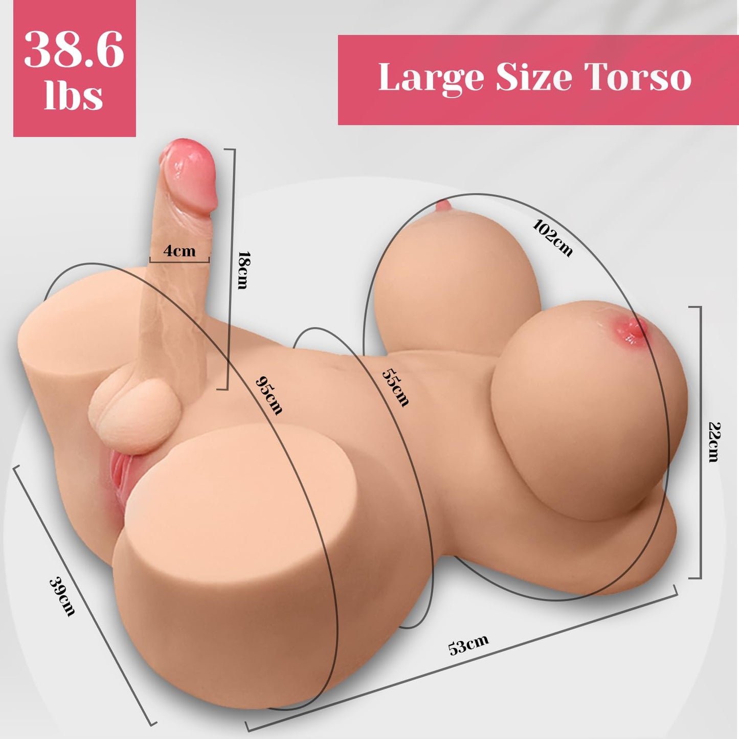 Erocit Realistic Shemale Sex Doll Torso (38.6 lb) with 7 inch Realistic Dildo – Life-Size BBW Sex Doll for Adults, Ideal for Men, Women, and Couples, Lifelike Anal Pleasure Trans Sex Doll (Large)