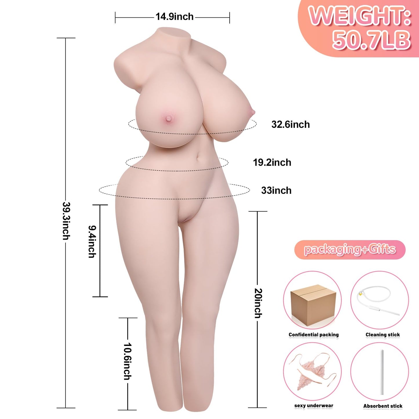 Realistic 51LB Adult Sex Doll Full Body Life Size Sex Dolls TPE Silicone Female Torso Love Doll Full Body for Men,Sex Toys Big Size Dual Channel Realistic Pussy Anal Toy Built-in Skeleton