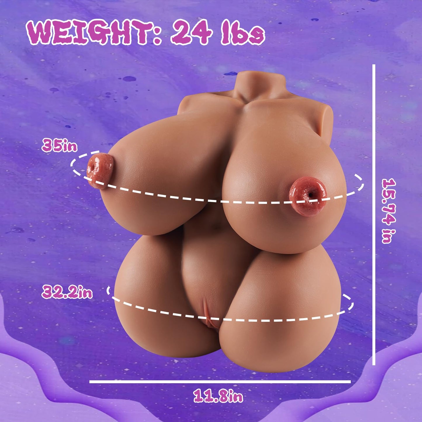 Zonbik 24lb Adult Sex Doll Male Masturbator, 4 in 1 Female Torso Love Doll with Big Boobs, Big Ass, 3D Realistic Torso Sex Dolls Masturbation Penetrable Nipples Sex Toys for Men TPE Material Brown