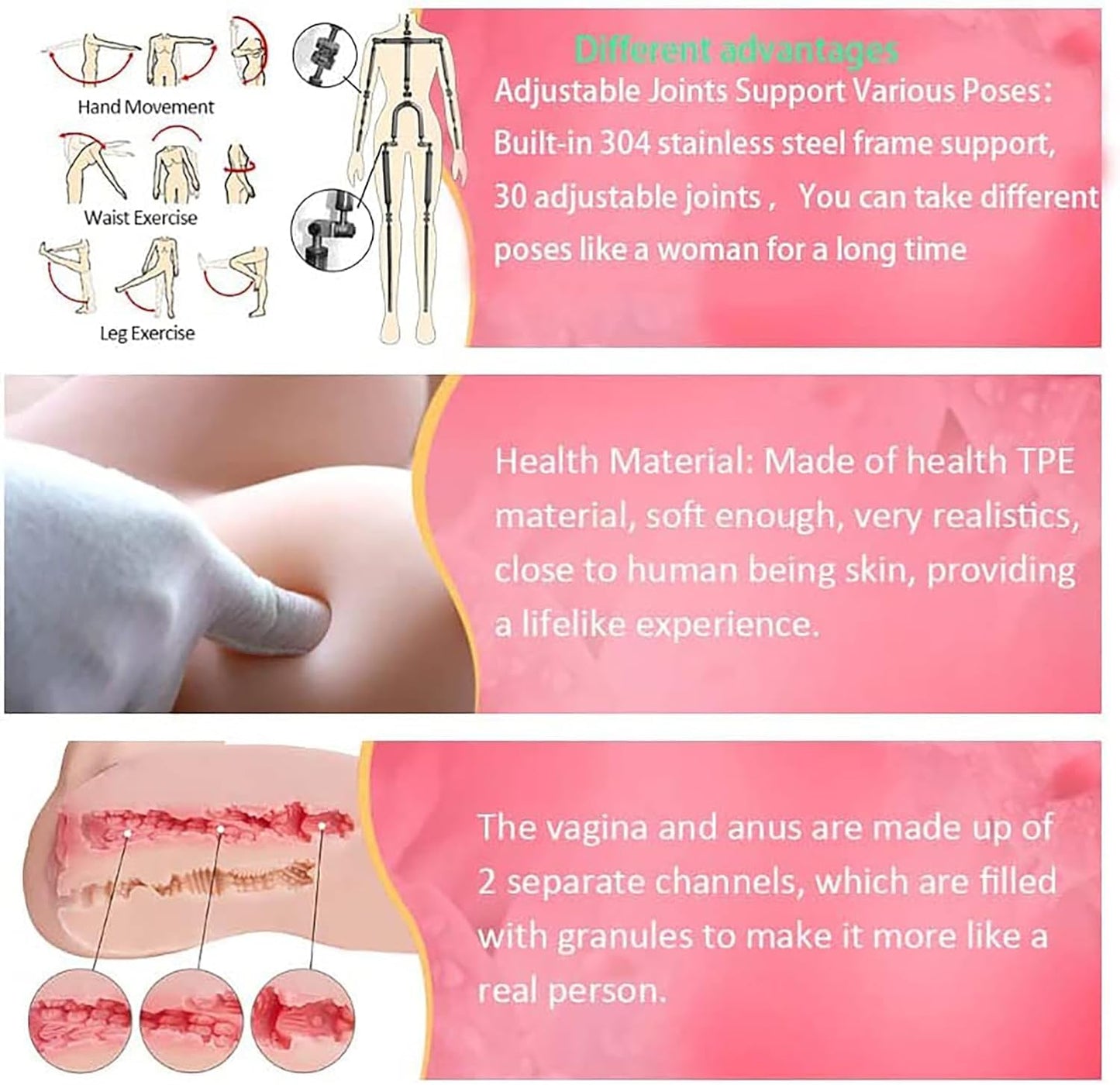 151CM Realistic Sex Doll for Men, 57LB Lifelike Full Size Sex Dolls, D-Cup Soft Jelly Breasts, 3D Tunnels Life Size Love Dolls Female Torso Adult Sex Toy, Erotic 3 in 1 Breast Vaginal Anal Sex