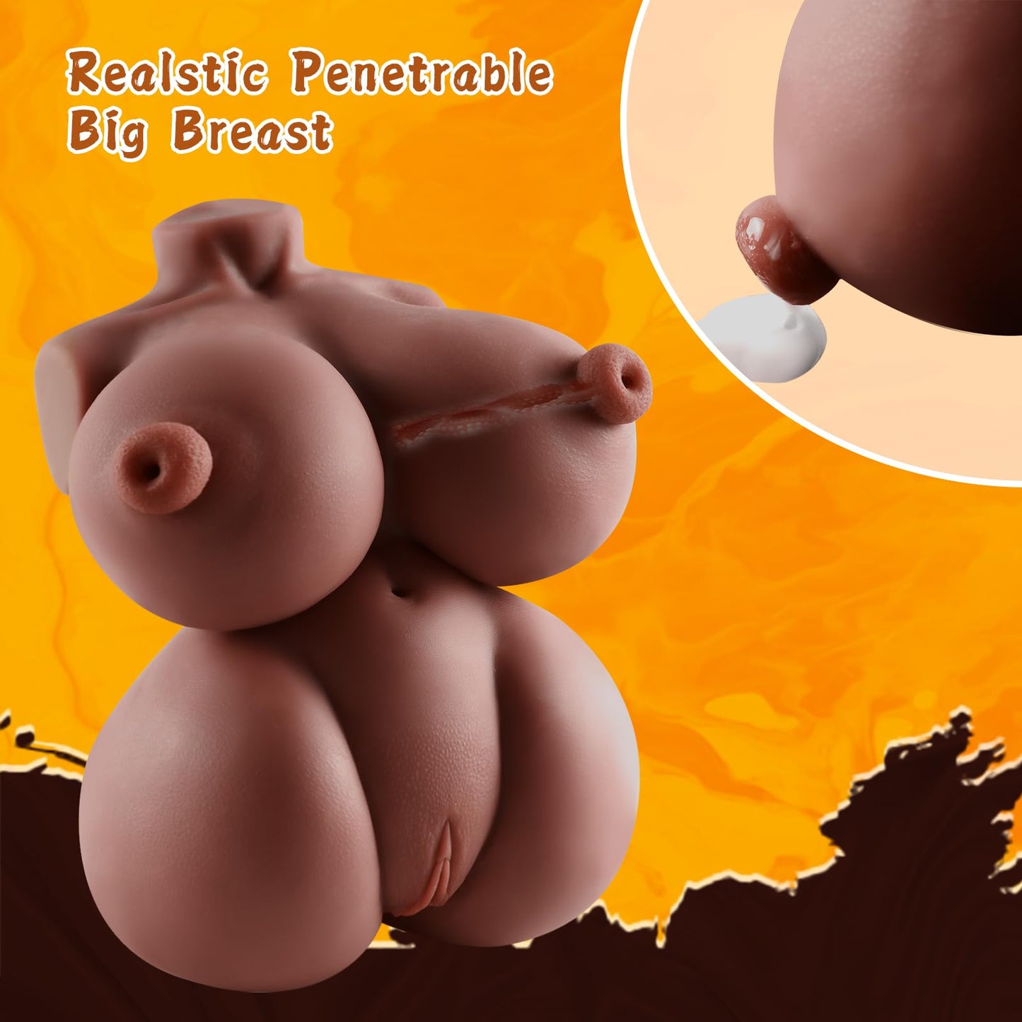Zonbik 7.5lb Adult Sex Doll Male Masturbator, 4 in 1 Men Love Doll Realistic Torso Sex Dolls with Pussy Ass Boobs Masturbation Penetrable Nipples Sex Toys for Men TPE Material (Brown)