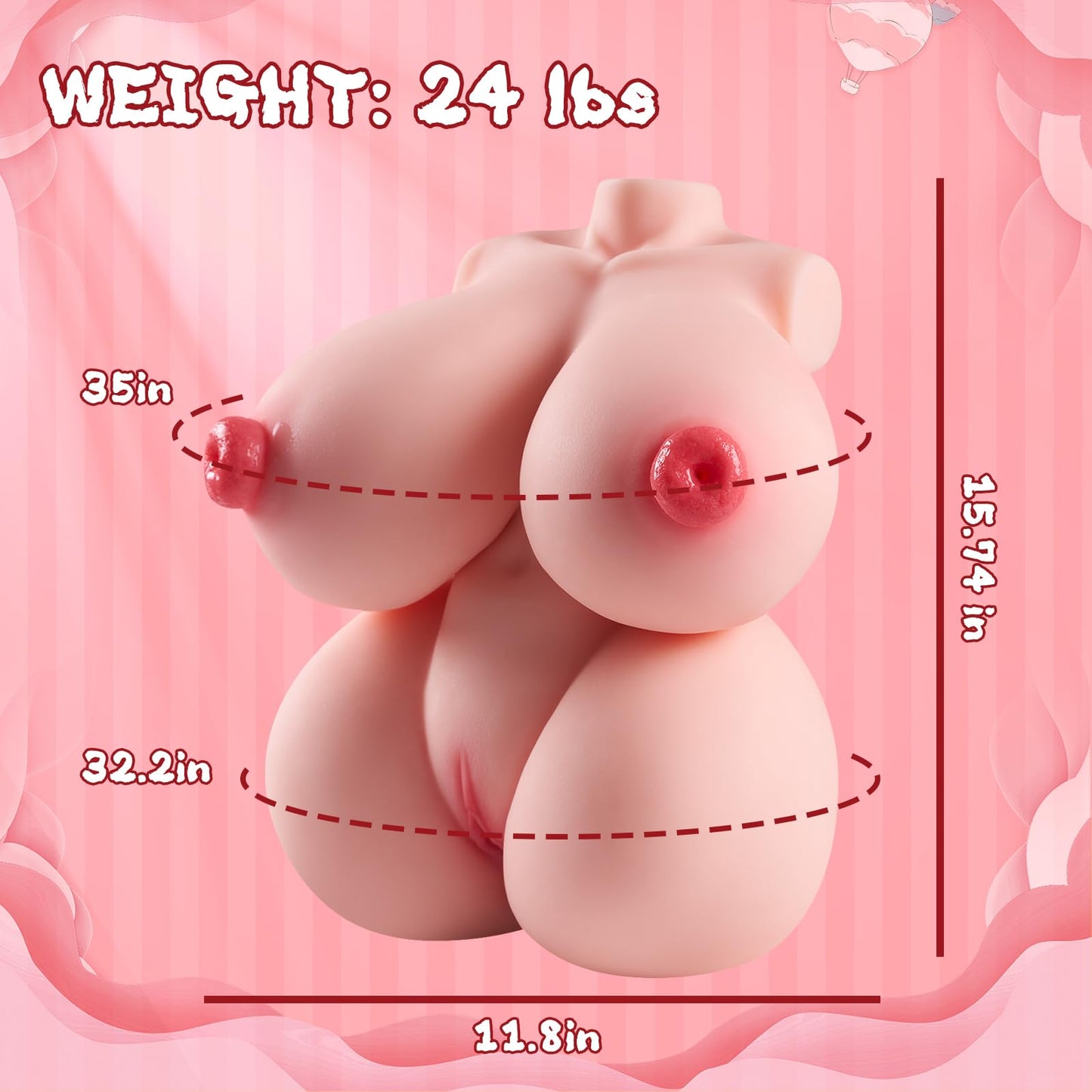 Zonbik 24lb Adult Sex Doll Male Masturbator, 4 in 1 Female Torso Love Doll with Big Boobs, Big Ass, 3D Realistic Torso Sex Dolls Masturbation Penetrable Nipples Sex Doll for Men