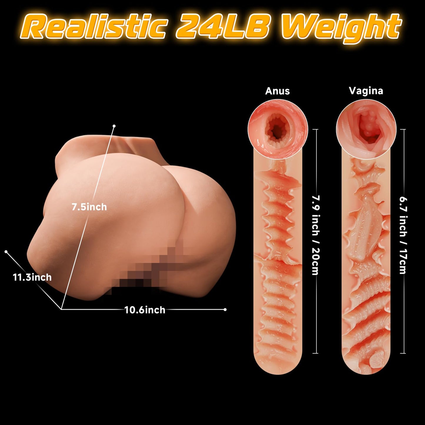 25LB Milf Full Size Sex Doll, Powerful 12 Multi-Level Vibrating Butt Toys Realistic Skin Texture Soft Big Ass & Pussy Female Sex Toys 2 Extended Channel Tight Vagina & Anal Sexual Pleasure Tools