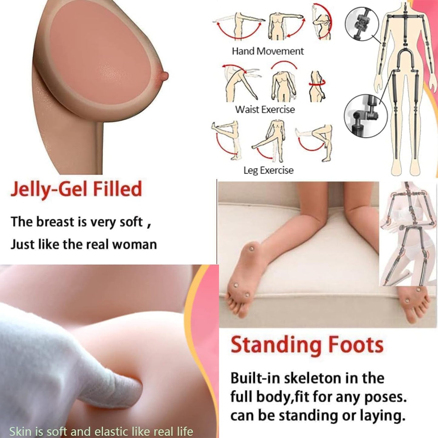 1:1 Life Size Sex Doll Realistic Female Torso with Soft Jelly Breasts Round Butt Tight Vaginal & Anal for Adult Men