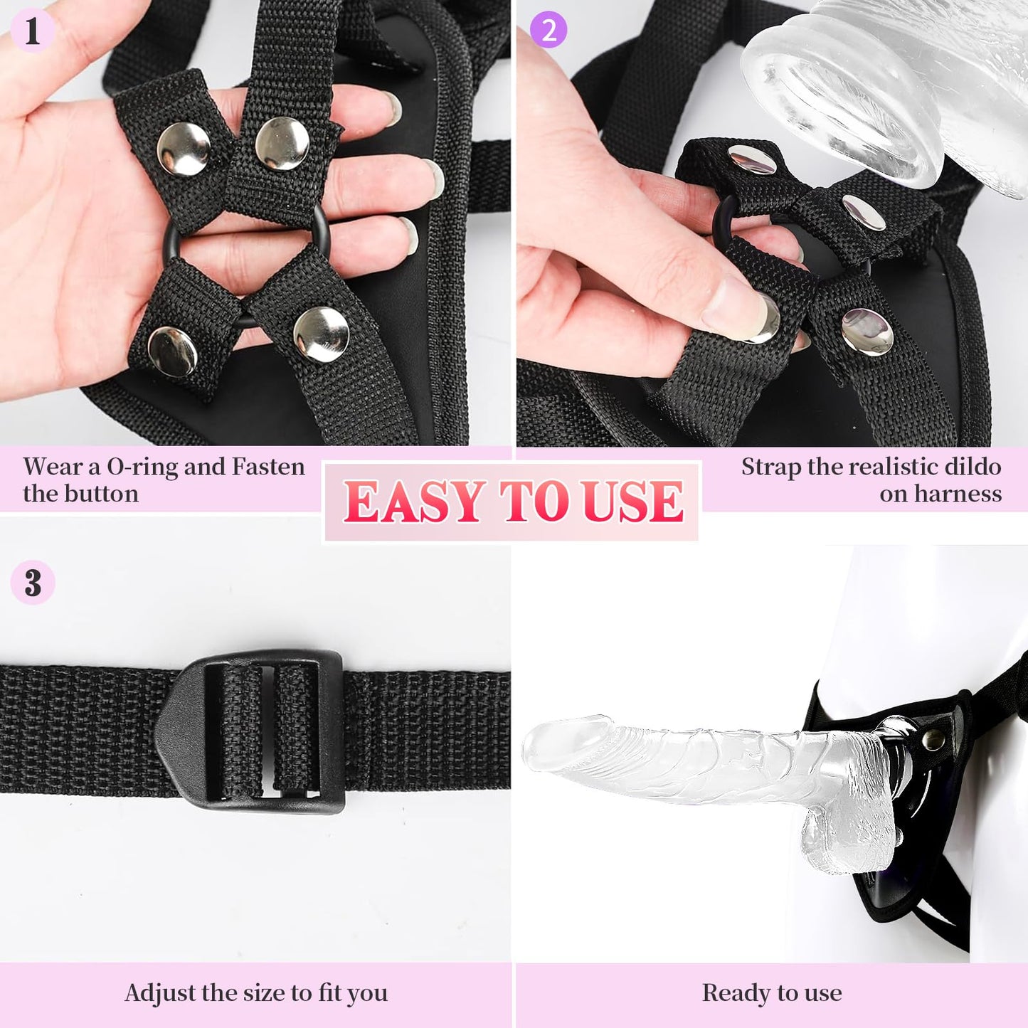 Strap on Dildo with Harness, 8.3 Inch Realistic Wearable Dildo Body-Safe Material Strong Suction Cup, Anal Vagina G Spot Sex Stimulation Adult Sex Toys for Women Lesbian Men Couple Beginner