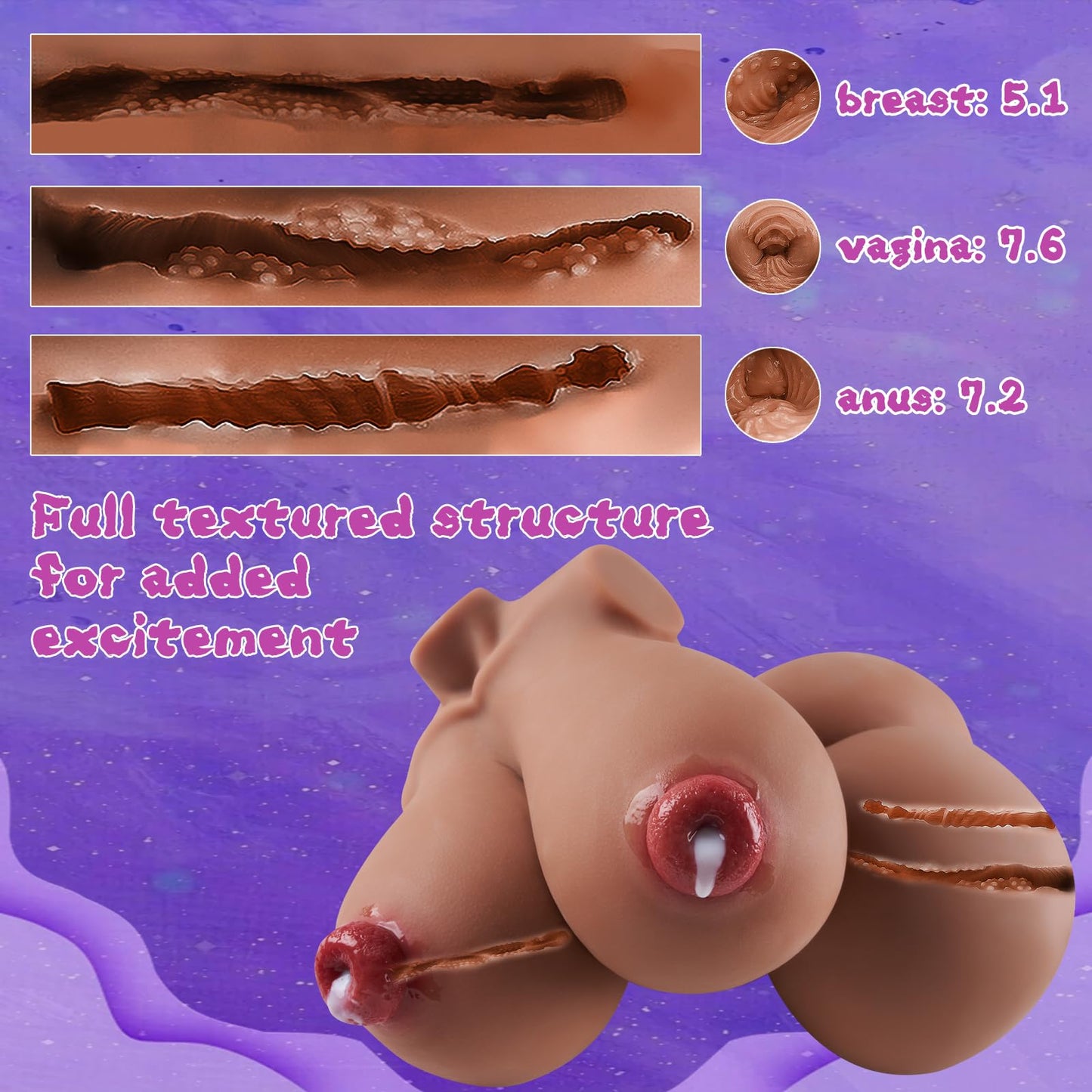 Zonbik 24lb Adult Sex Doll Male Masturbator, 4 in 1 Female Torso Love Doll with Big Boobs, Big Ass, 3D Realistic Torso Sex Dolls Masturbation Penetrable Nipples Sex Toys for Men TPE Material Brown