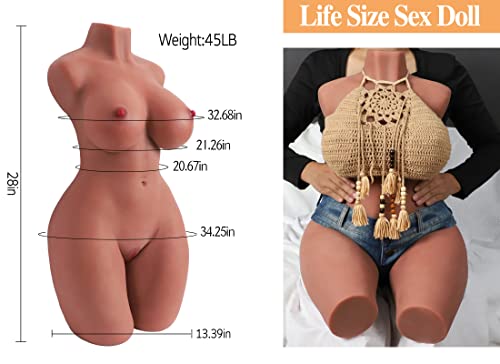 Life Size Sex Doll Full Size Sex Doll Torso with Super Soft Gel Breasts, Female Sex Doll Full Body Realistic Sex Dolls Lifelike TPE Silicone Love Doll Adult Sexdoll Male Stroker Sex Toys for Men, 45LB